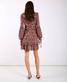 Red Mini Floral Long Sleeve Dress back