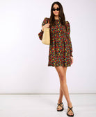 Red Floral Long_Sleeves Mini Dress