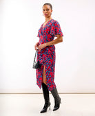 Red Floral Wrap Midi Dress