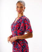 Red Floral Wrap Midi Dress