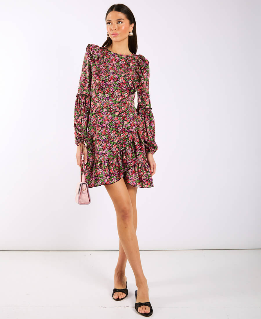 Red Mini Floral Long Sleeve Dress