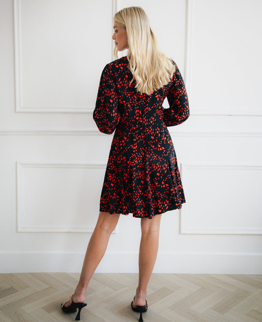 Red and Black Mini Dress with long sleeves