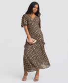 Ruffle Animal Foil Midi Dress