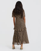 Ruffle Animal Foil Midi Dress back