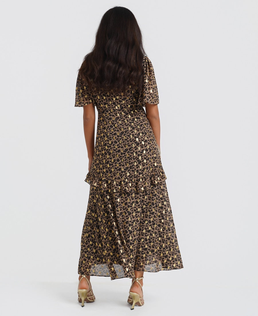 Ruffle Animal Foil Midi Dress back