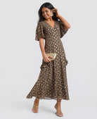 Ruffle Animal Foil Midi Dress