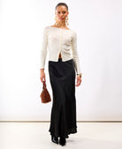 Black Satin Maxi Slip Skirt