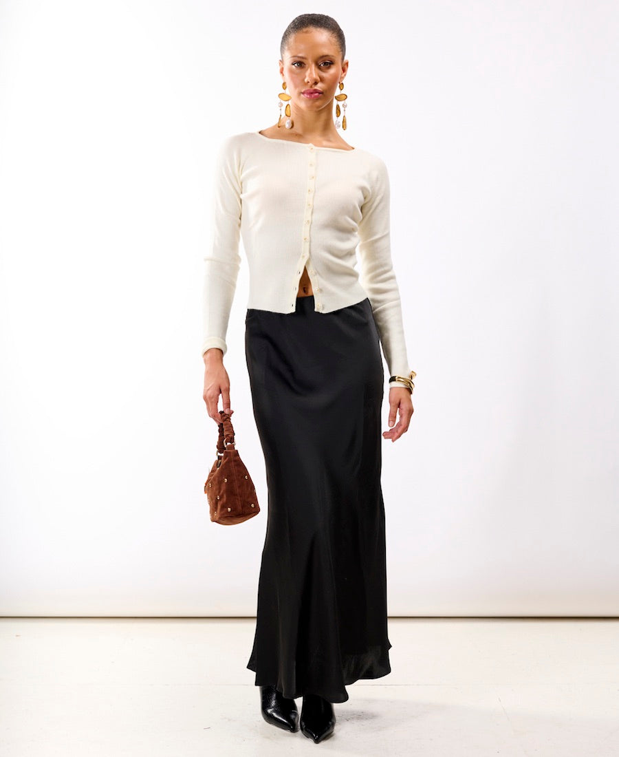 Black Satin Maxi Slip Skirt