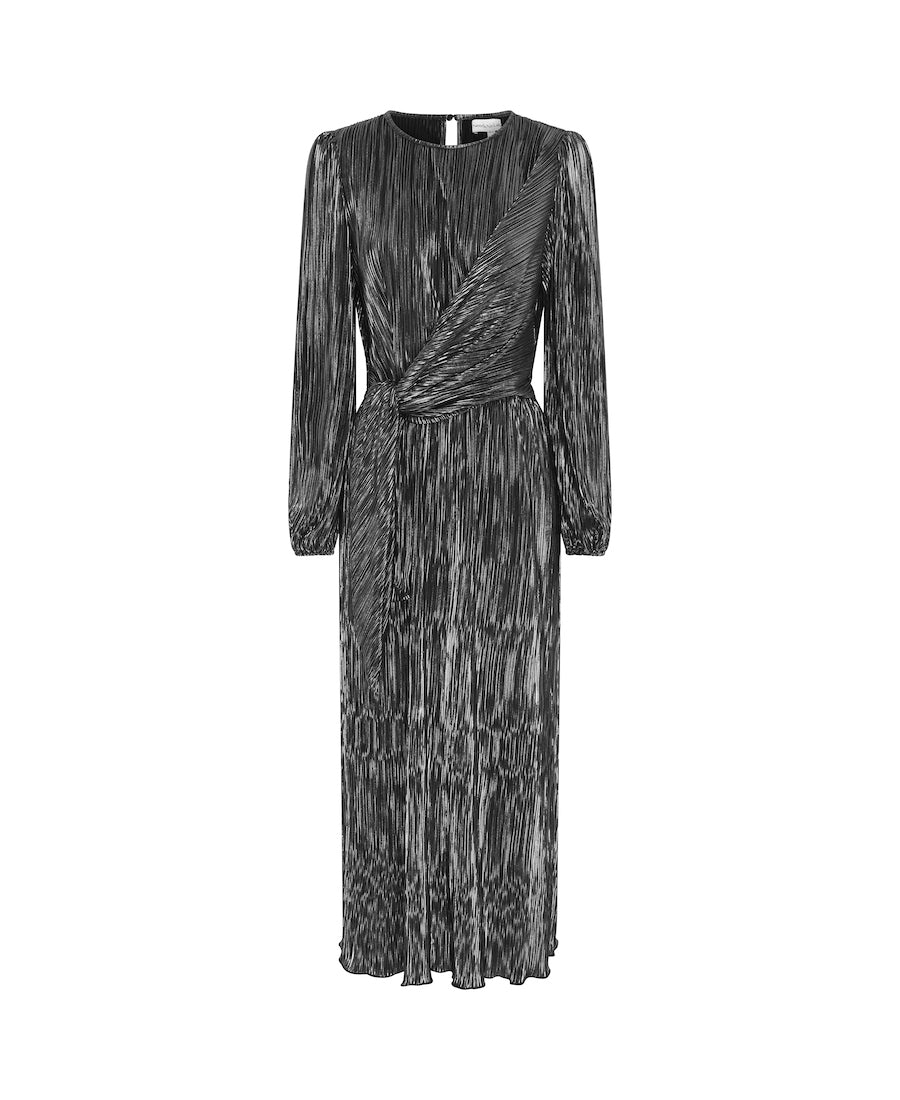 Silver Party Midi Wrap Dress Long Sleeves