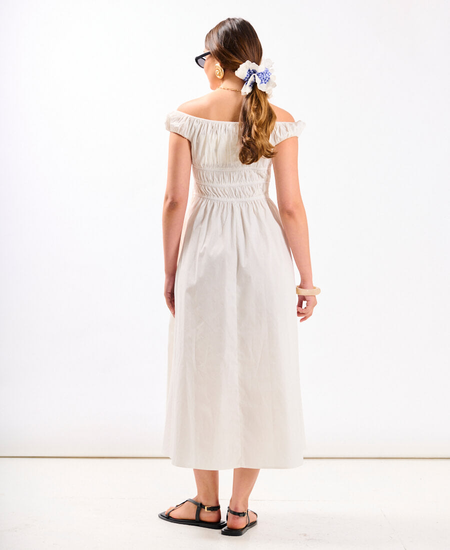 White Cotton Bardot Midi Dress