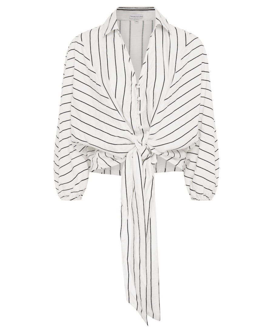 White Stripe Tie Front Shirt