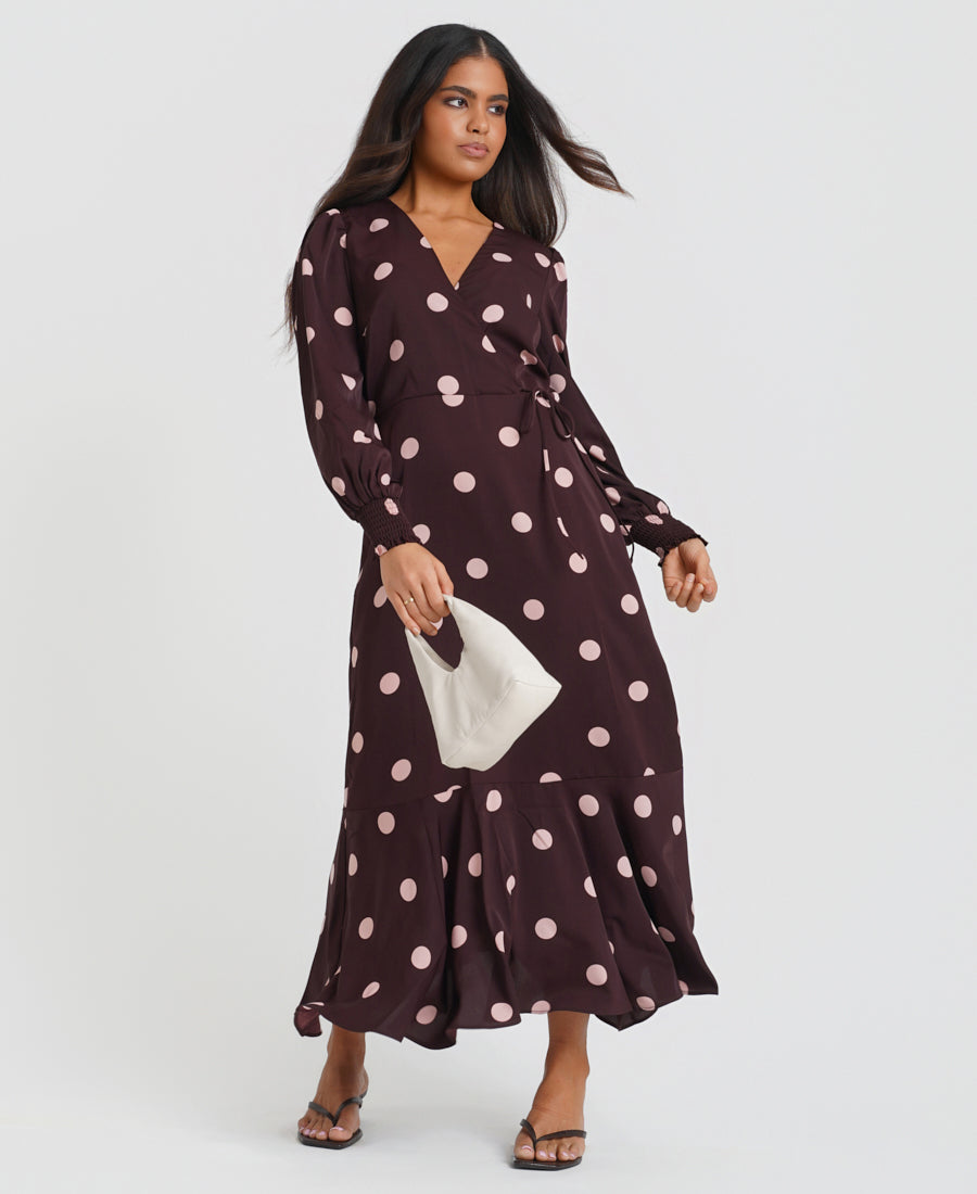 Berry Polka Dot Midi Dress