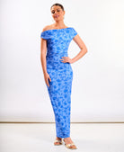 Blue Floral Asymmetric Dress
