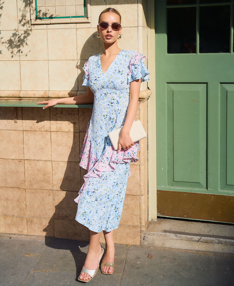 Ditsy Floral Ruffle Mix Match Midi Dress