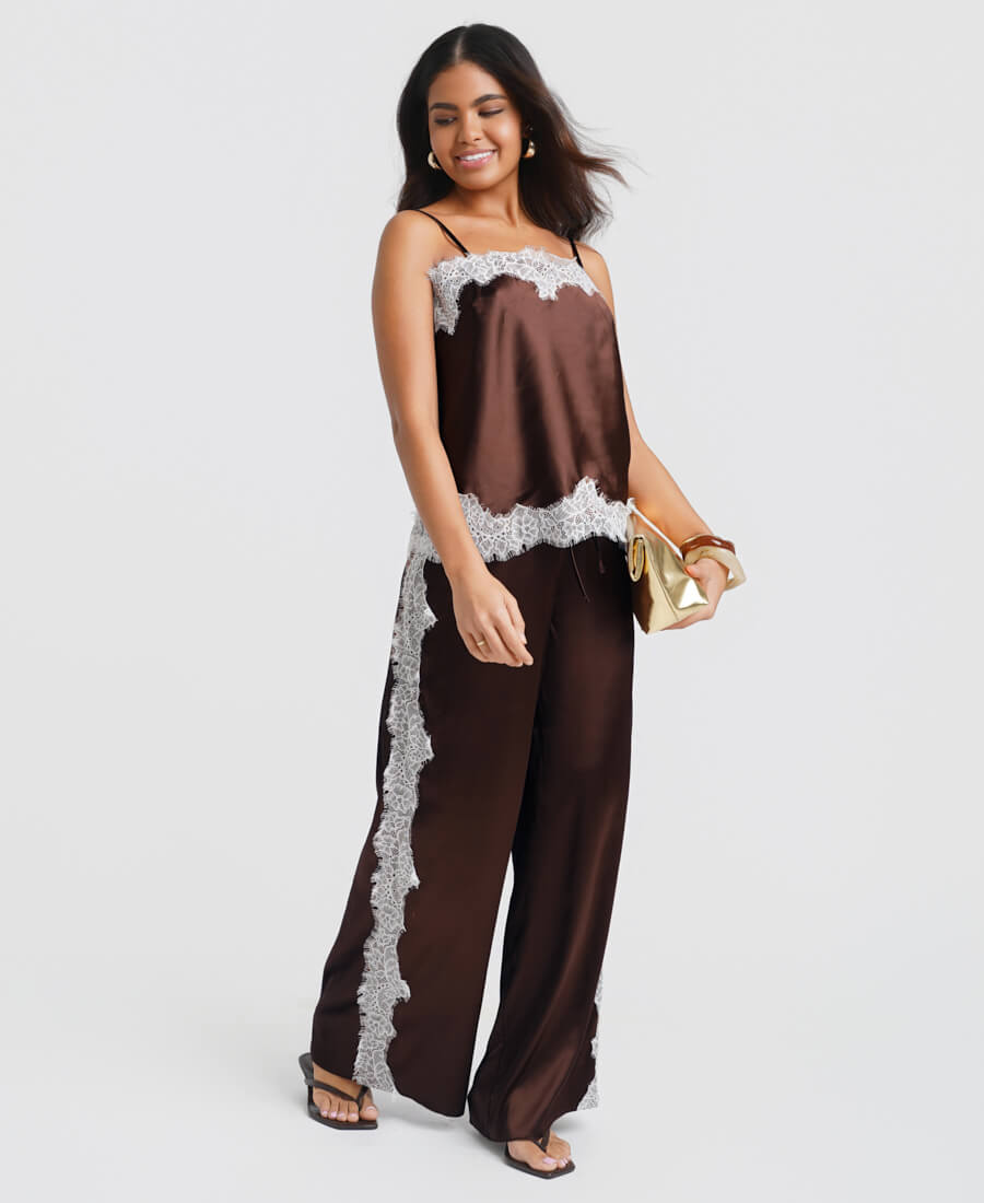 Satin Lace Mix Trousers