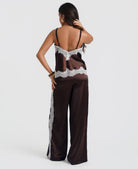 Brown satin lace cami and trousers co-ord - back