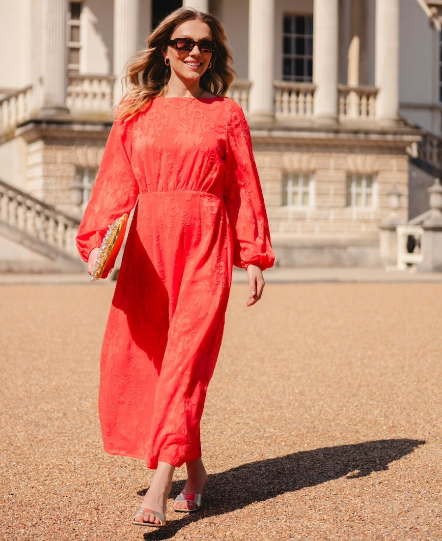 coral long sleeve dress