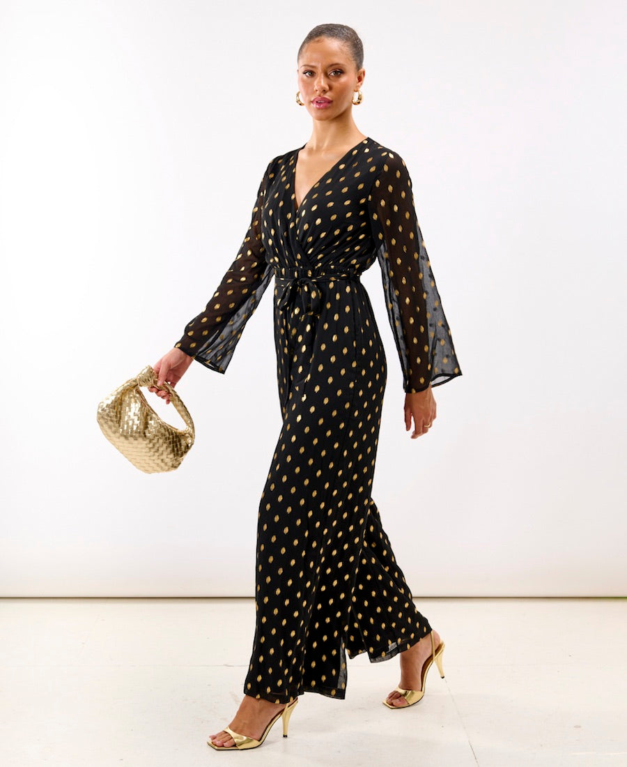 Gold Foil Wrap Jumpsuit 