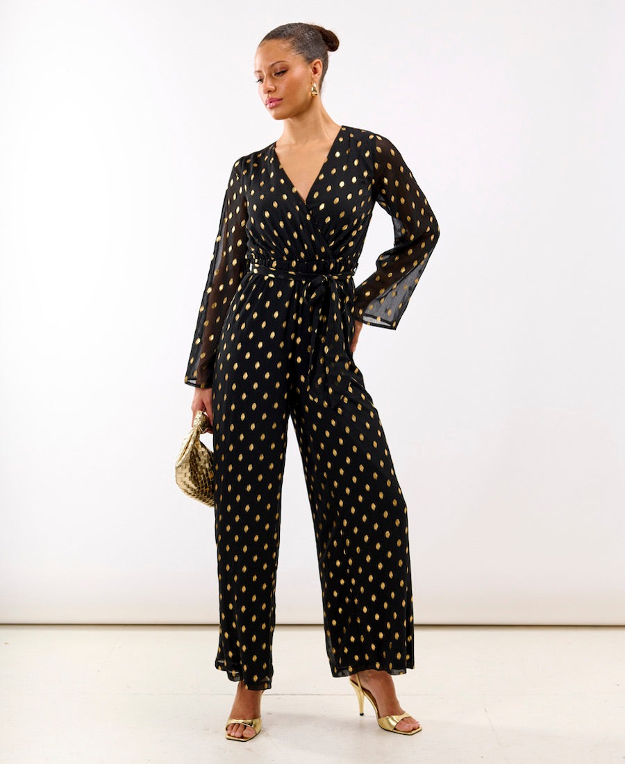 Foil Wrap Jumpsuit Gold & BLACK