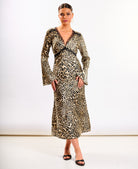 Animal Long Sleeve Lace Midi Dress