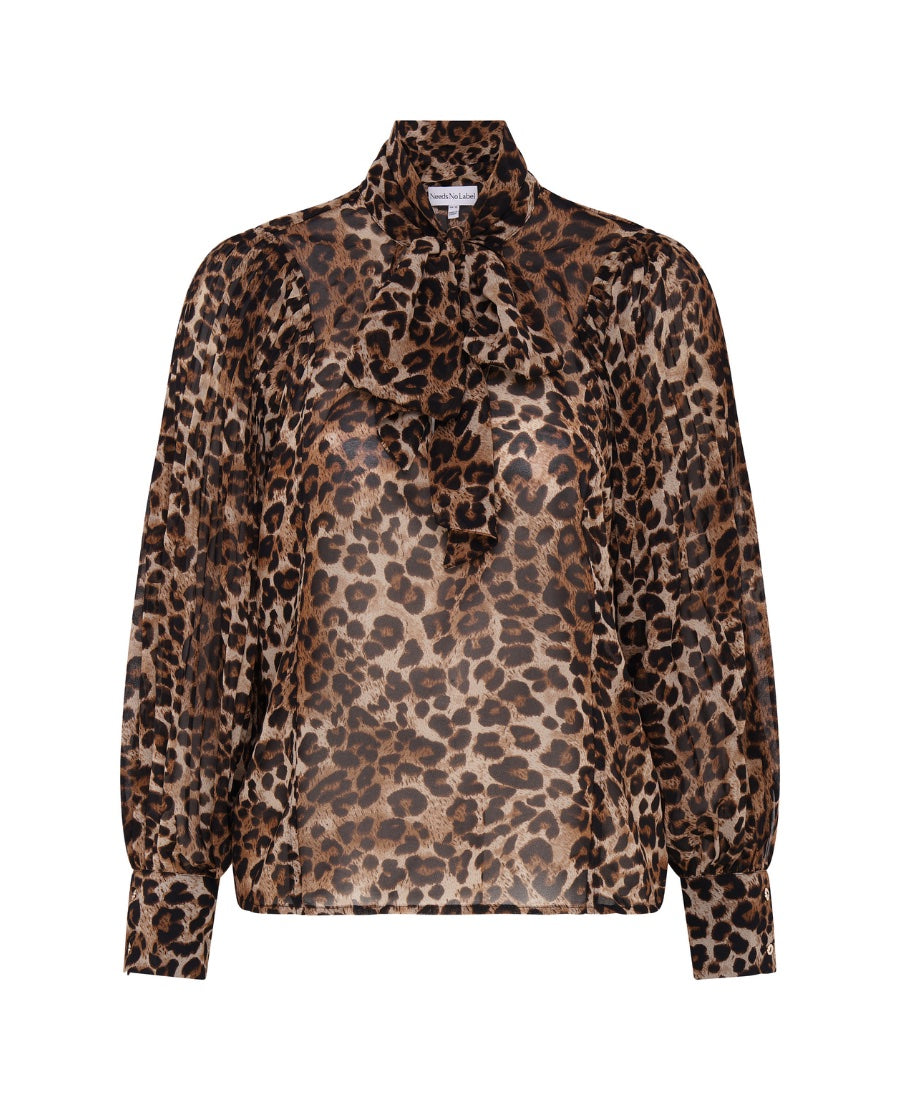 Leopard Printed Tie Neck Blouse – Needs No Label