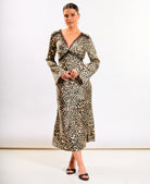 Animal Long Sleeve Lace Midi Dress