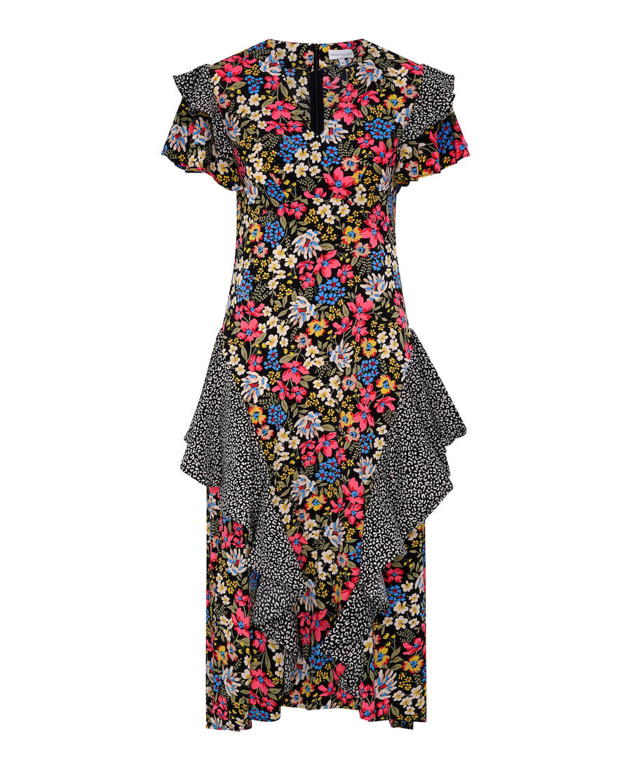 mixed pattern floral spots maxi dress