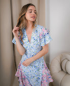 mix pattern maxi dress with ruffles
