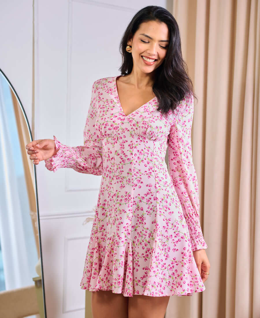 pink white long sleeve mini