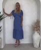 BLUE RUCHE SLEEVE DRESS