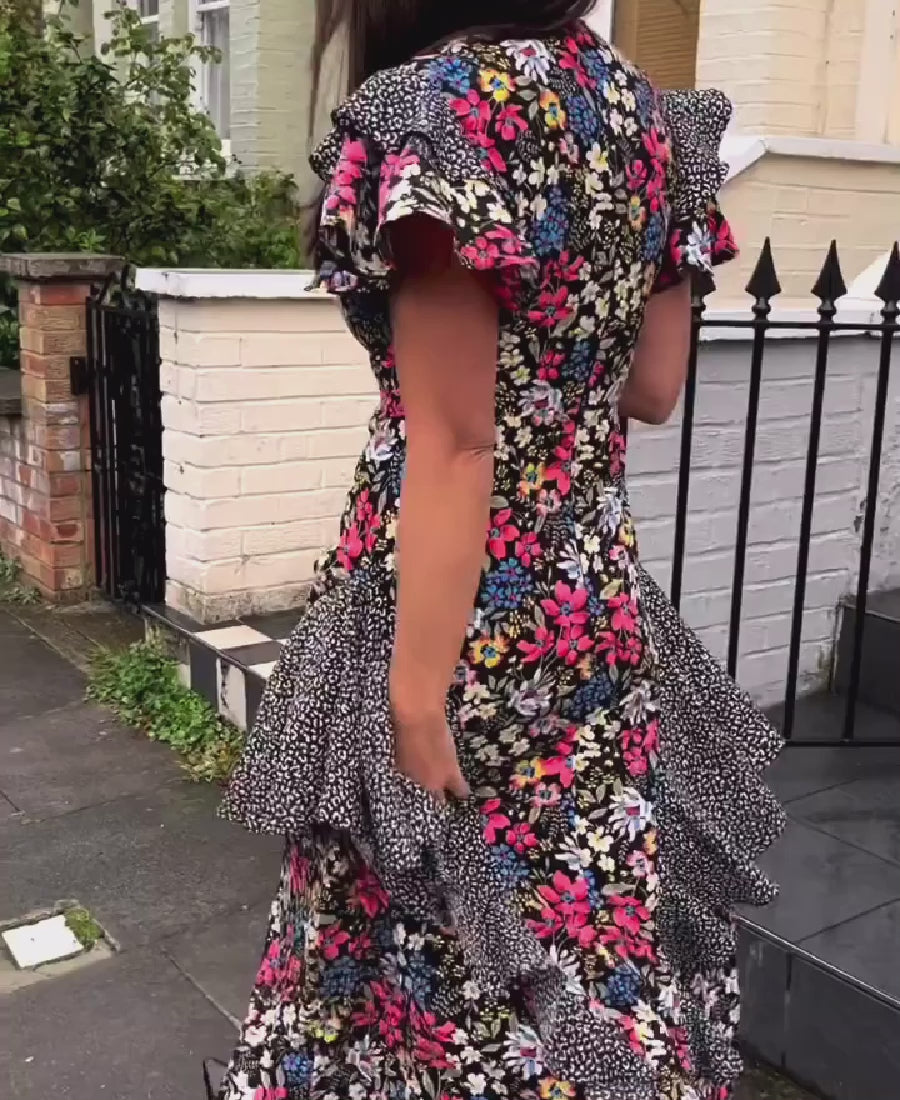 MIX PATTERN FLORAL MAXI DRESS