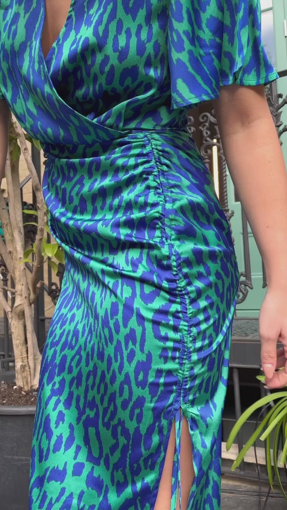 BLUE GREEN LEOPARD PRINT DRESS