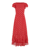 red foil maxi dress