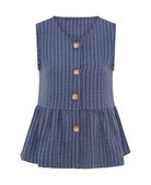 Blue stripe peplum top with buttons - flat lay
