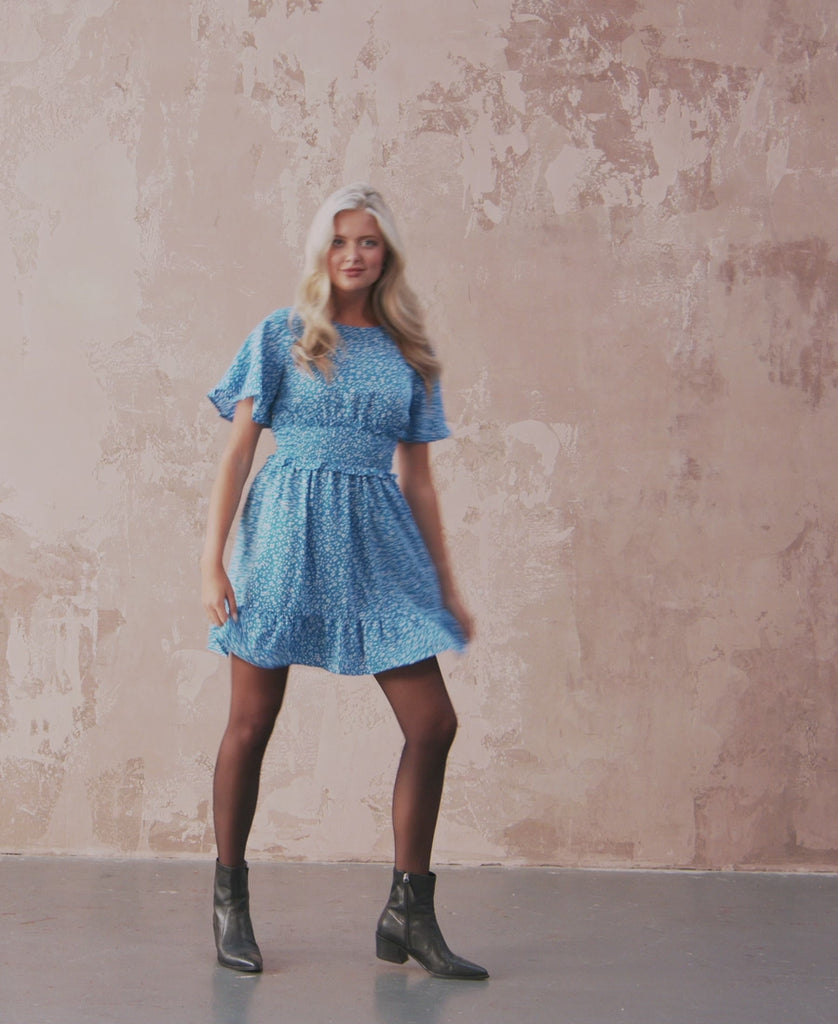 Catwalk video Blue Shirred Waist Mini Dress