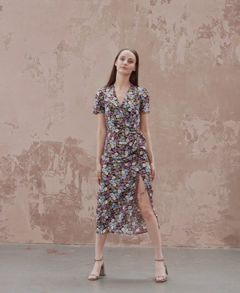 Catwalk Video Multicoloured Floral Wrap Midi Dress