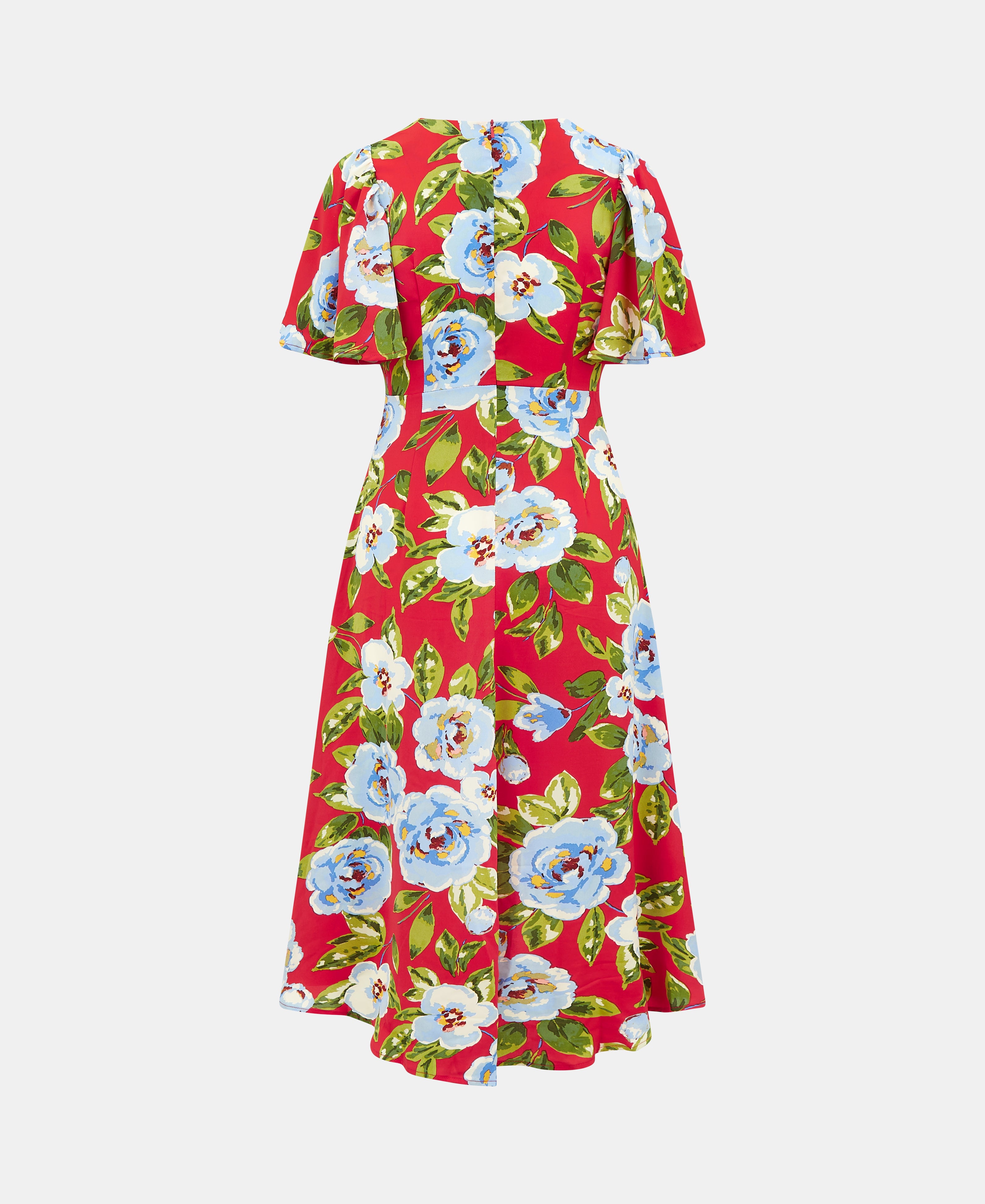 ANGEL SLEEVE ROUCHE MIDI RED FLORAL