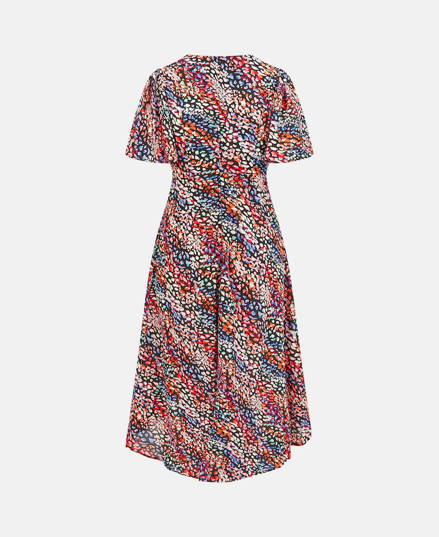 ANGEL SLEEVE ROUCHE MIDI MULTI ANIMAL PRINT