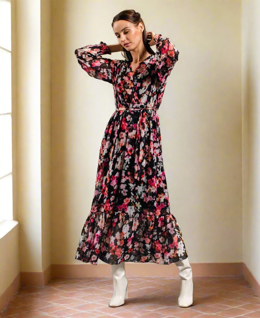 Black Floral Chiffon Maxi Dress Needs No Label
