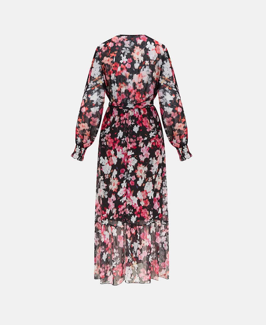 Black Floral Chiffon Maxi Dress long sleeve