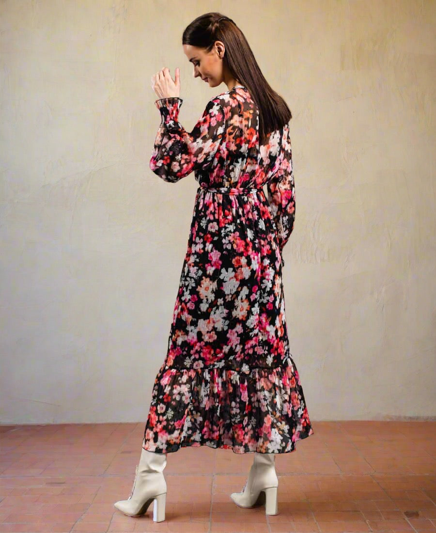 Black Floral Chiffon Maxi Dress