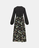 Black Floral Long Sleeve Midi Dress back