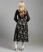 Black Floral Long Sleeve Midi Dress long sleeves