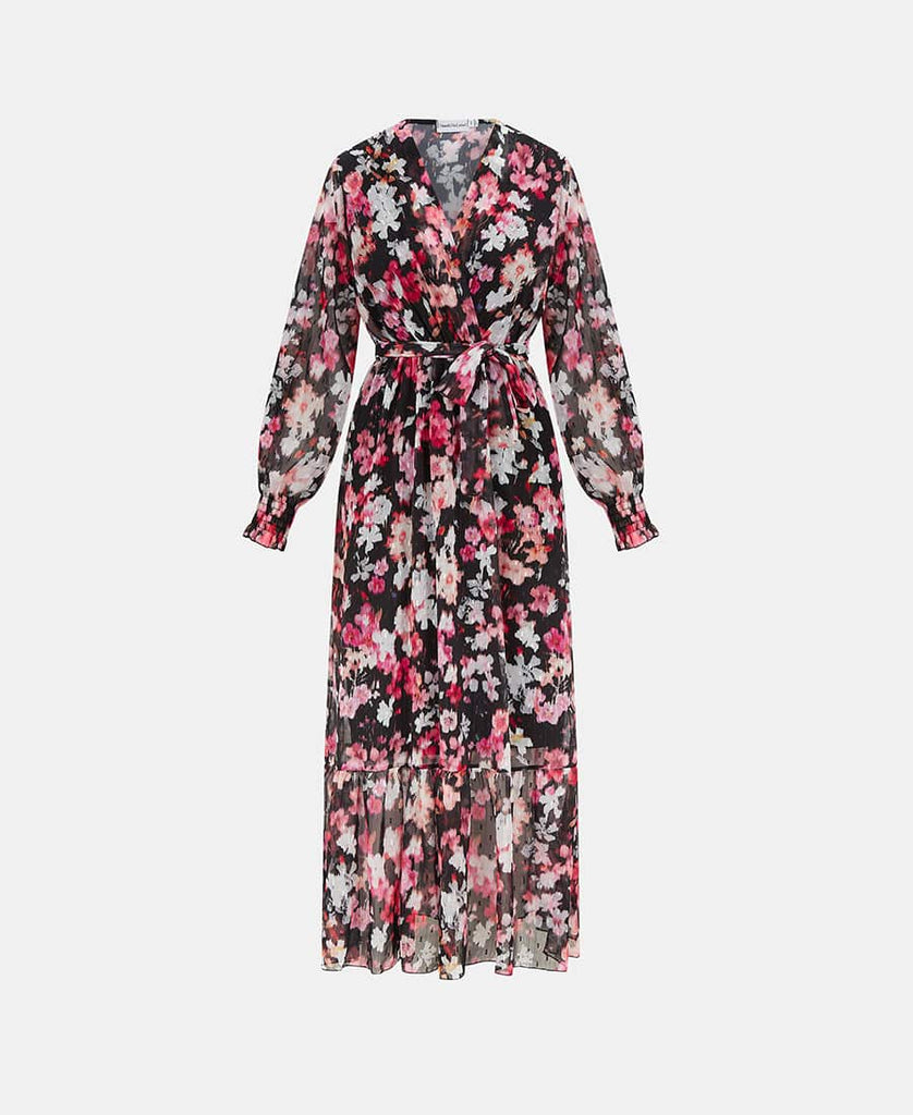 Black pink Floral Chiffon Maxi Dress