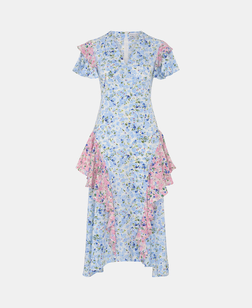BABY Blue and Pink Floral Midi Dress