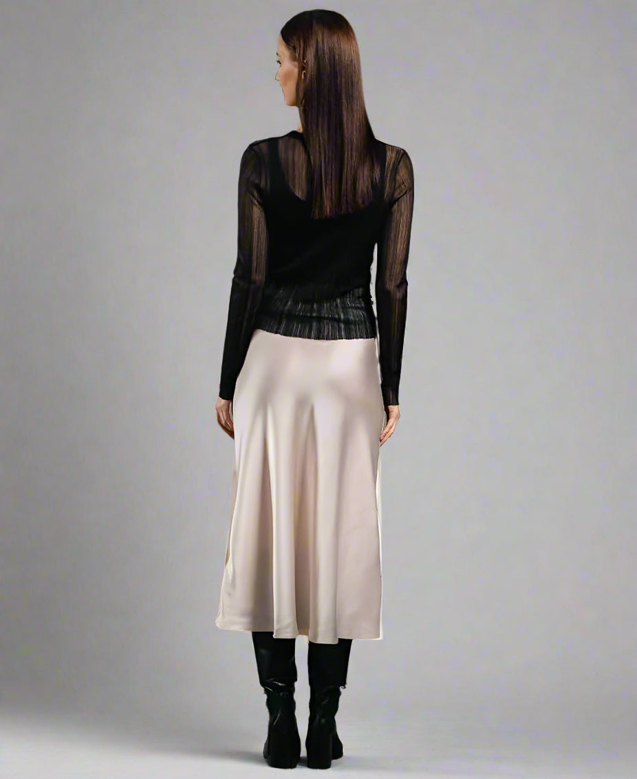 Champagne Cream Satin Midi Skirt UK