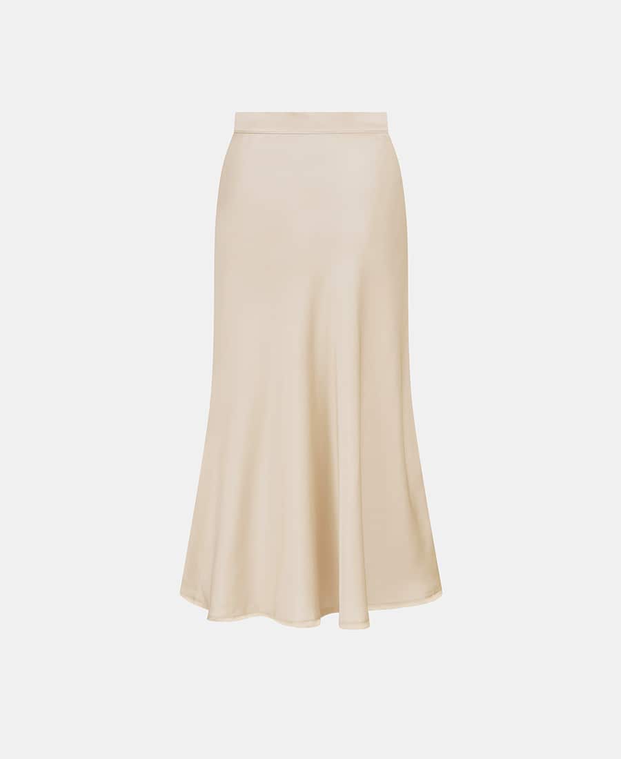 Champagne Cream Satin Midi Skirt back