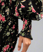 Floral Long Sleeve Mini Dress black detail
