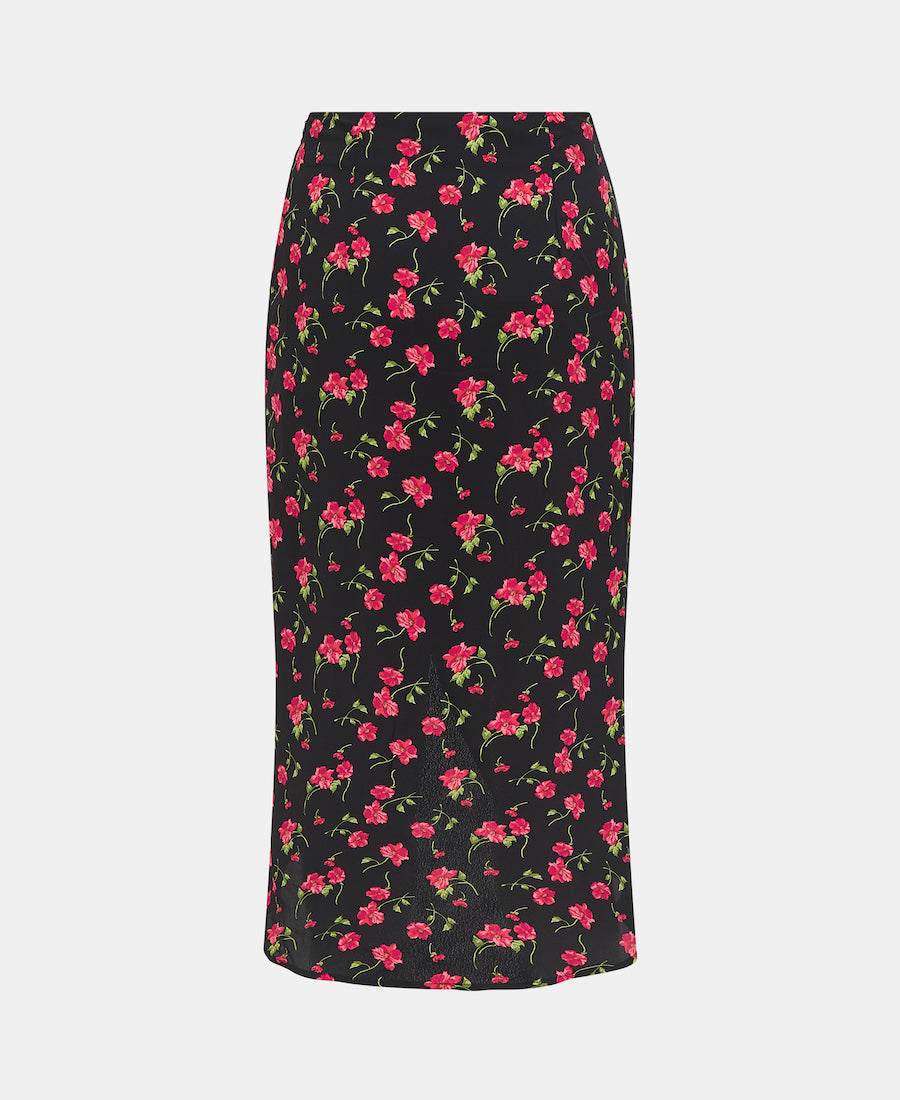 GATHERED MIDI SKIRT PINK FLORAL Back