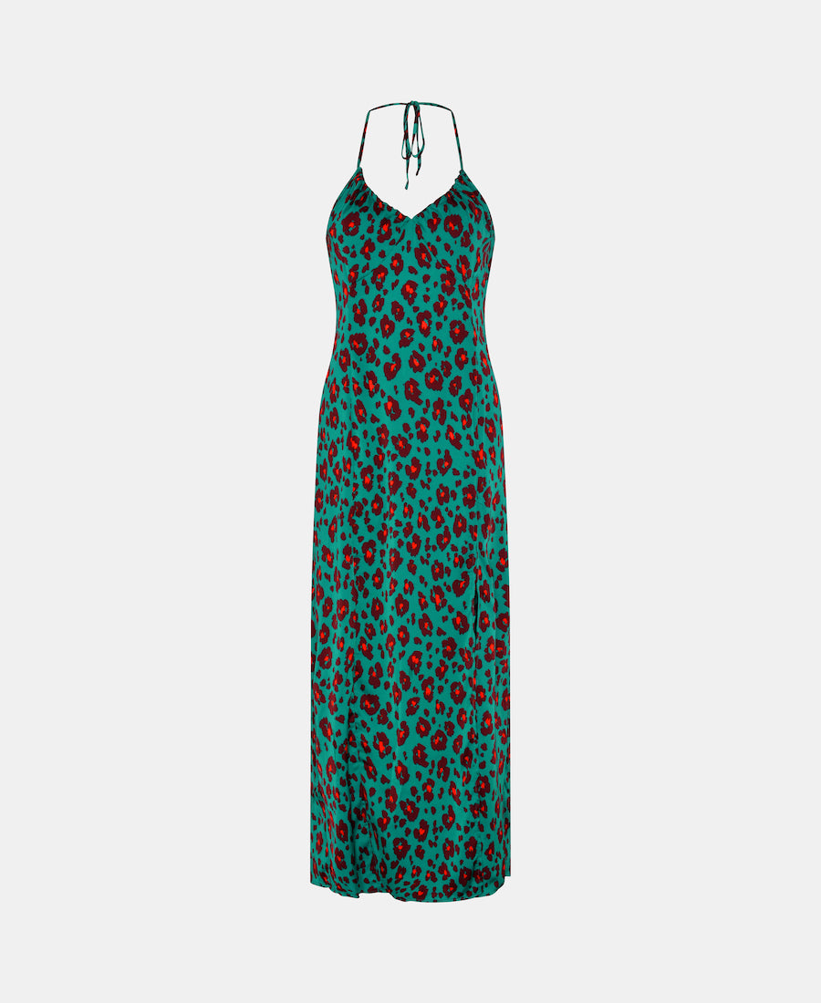 GREEN LEOPARD MAXI DRESS UK